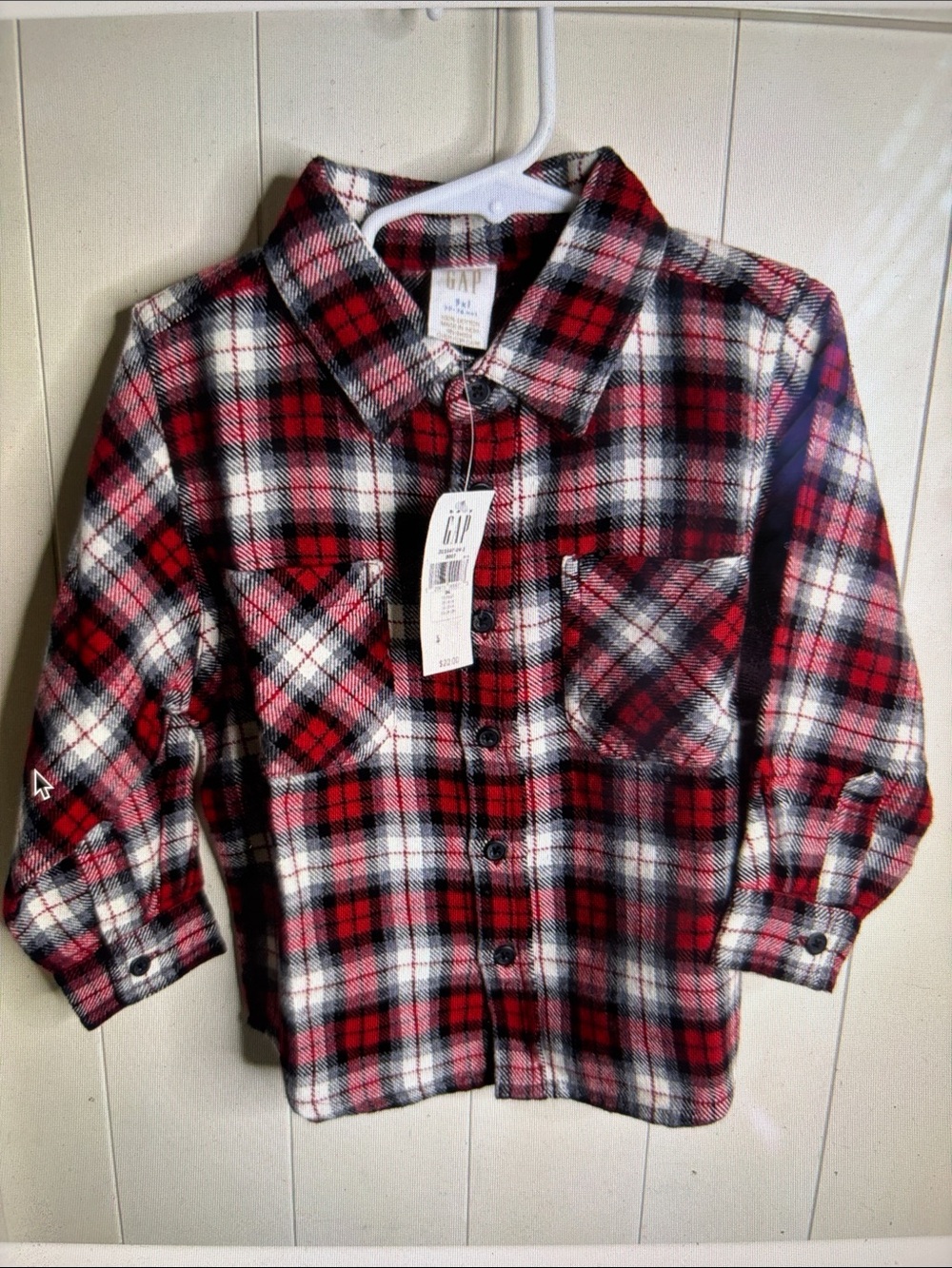 Gap Baby Boys Button-Up Shirt Red Plaid Roll-Up Sleeve Size 3 Years - NEW